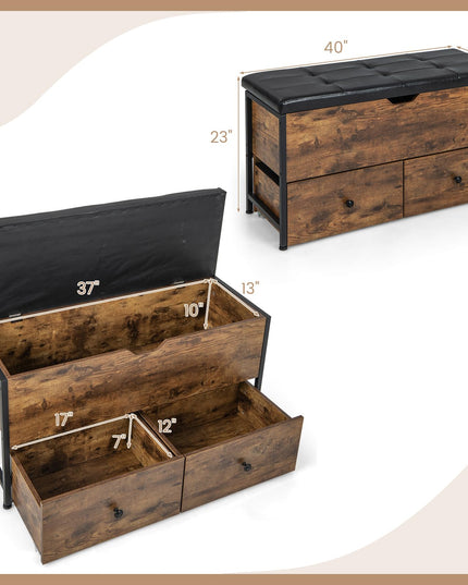 Giantex Storage Bench with Flip Top Storage Chest, 2 Rolling Drawers (Rustic Brown)