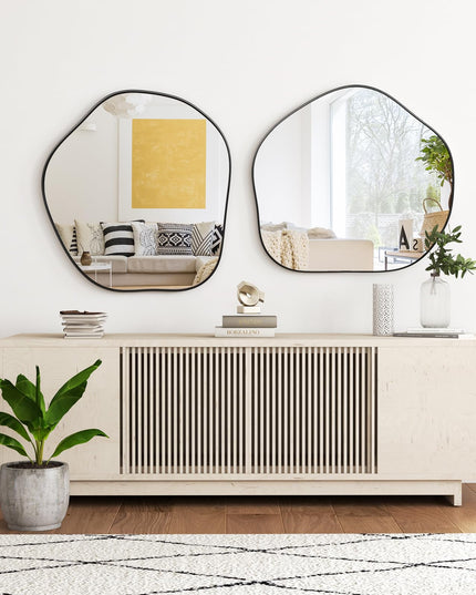 CHARMAID Irregular Wall Mirror, Asymmetrical Mirror Wall Mounted with Metal Frame and Wood Back Broad