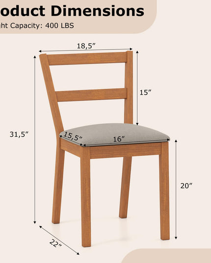 Giantex Wooden Dining Chairs Set of 2/4 with Rubber Wood Legs & Fabric Padded Seat