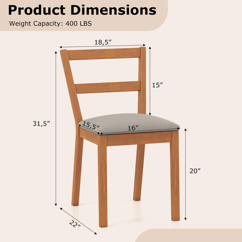 Giantex Wooden Dining Chairs Set of 2/4 with Rubber Wood Legs & Fabric Padded Seat