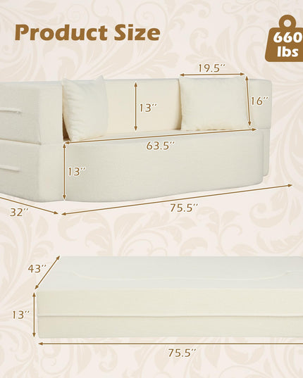 Giantex 75.5" Folding Sofa Bed with 2 Comfortable Pillows