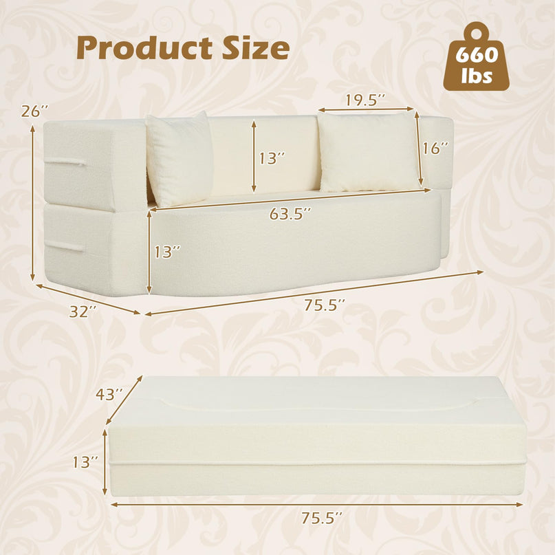 Giantex 75.5" Folding Sofa Bed with 2 Comfortable Pillows