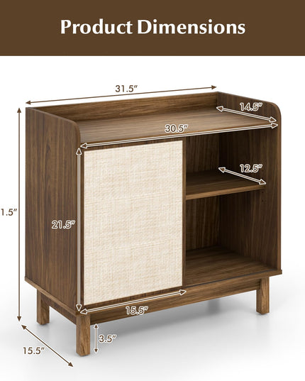 Giantex Sideboard Cabinet, Farmhouse Buffet Storage Cabinet with Sliding Rattan Door, 2 Adjustable Shelves