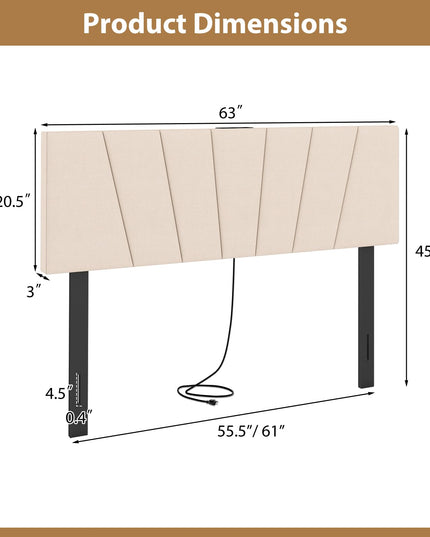 Giantex Headboard with Charging Station Queen/Full Size（Vertical Channel Tufting with Charging）