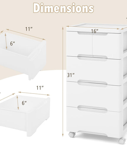 Giantex Rolling Storage Drawer Cart, Storage Unit on Wheels, Plastic Storage Cart Organizer