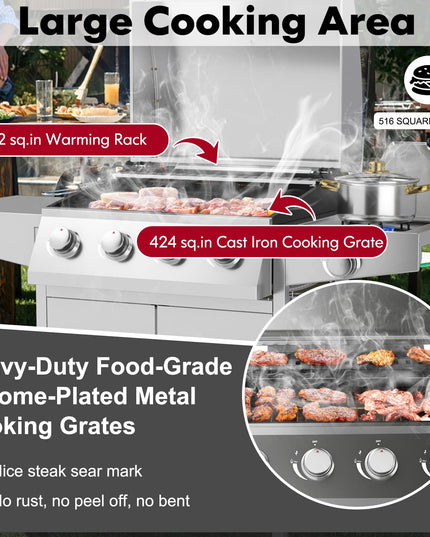 Giantex Propane Gas Grill with 4 Main Burners and Side Burner, total 50,000 BTU