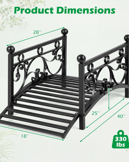 Giantex 3.3 FT Metal Garden Bridge with Powder-Coated Finish & Scrollwork Rails