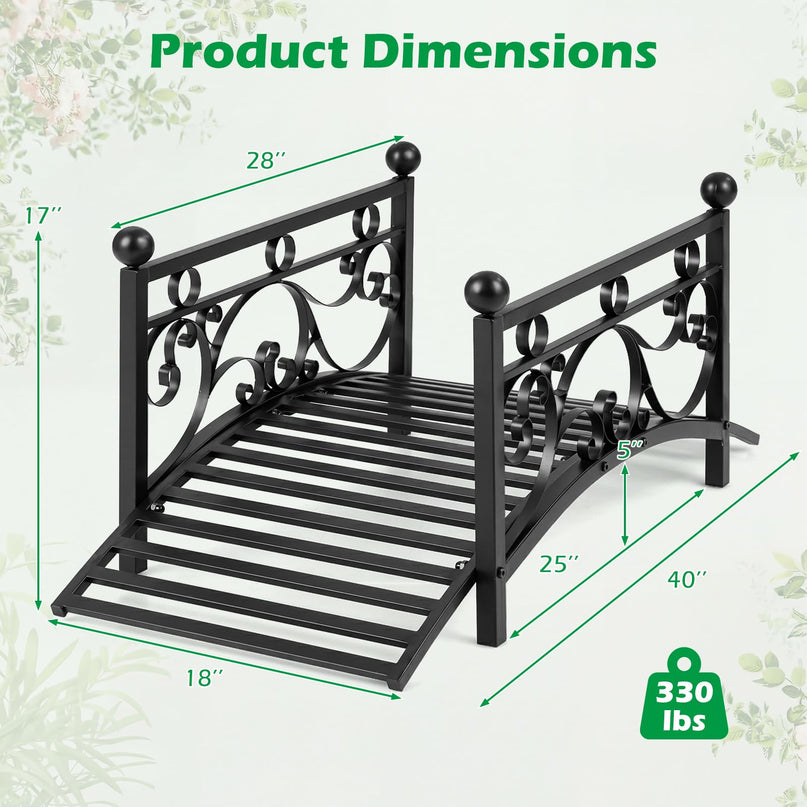 Giantex 3.3 FT Metal Garden Bridge with Powder-Coated Finish & Scrollwork Rails