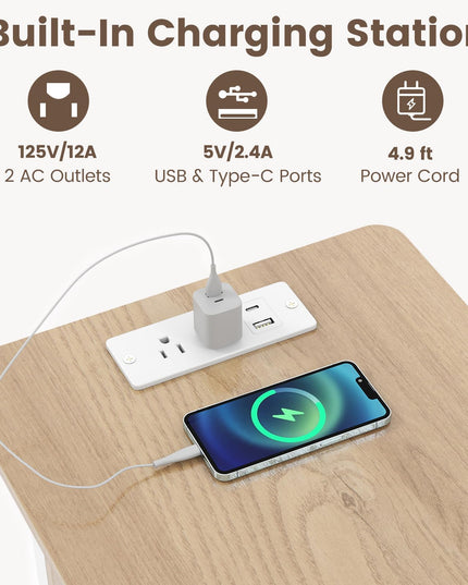 Giantex End Table with Charging Station Flip Top Bedside Night Stand(1/2)