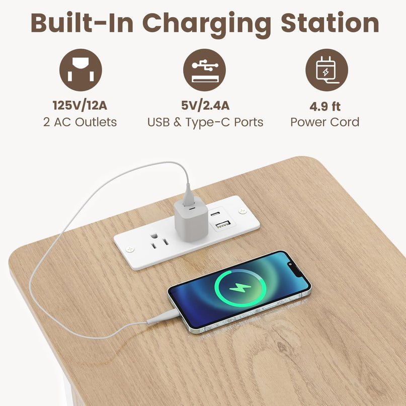 Giantex End Table with Charging Station Flip Top Bedside Night Stand(1/2)