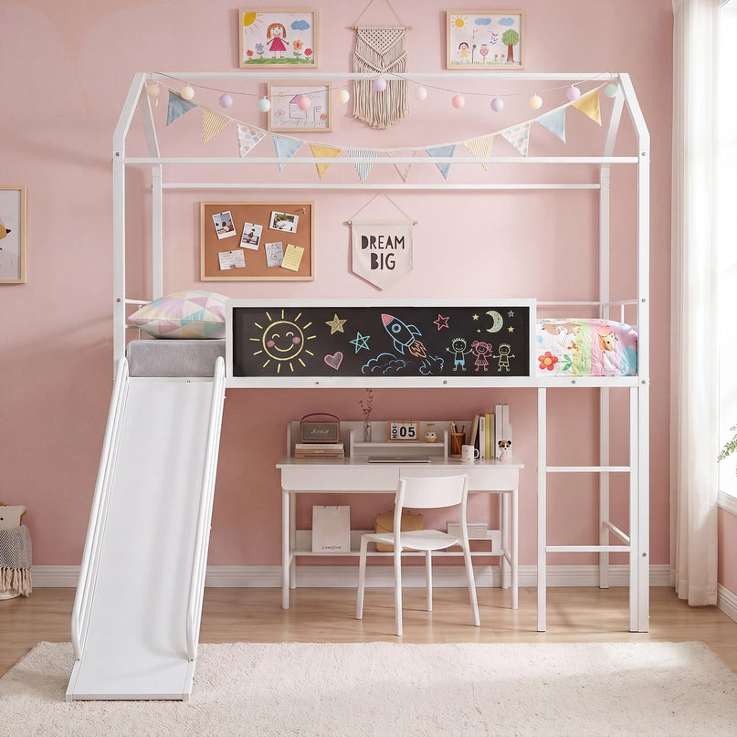 Giantex Twin Size House Loft Bed Low Loft Bedframe