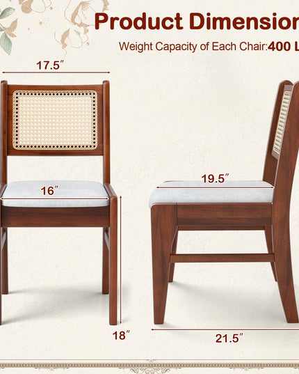 Giantex Rattan Dining Chairs Set of 2/4, Wooden Kitchen Chairs w/Cane Back, Rubber Wood Frame