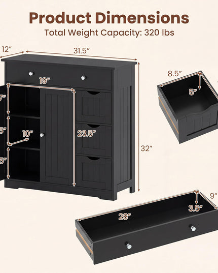 Giantex Freestanding Bathroom Floor Storage Cabinet