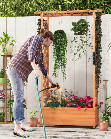 Giantex Raised Garden Bed with 2-Sided Trellis & Hanging Roof