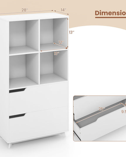 Giantex 51" Tall Bookcase with 2 Drawers, 4-Tier Open Bookshelf with 4 Storage Cubes, White