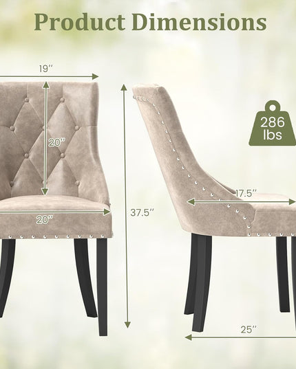 Giantex Upholstered Dining Chairs Set of 2/4, Tufted Wingback Kitchen Chairs w/Solid Wood Legs, Padded Seat