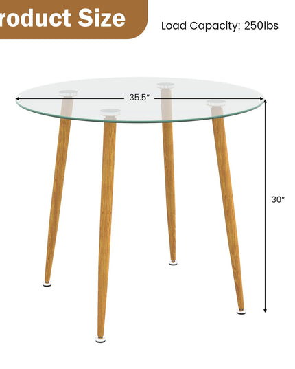 Giantex Round Glass Dining Table, Kitchen Dinner Table with Tempered Glass Tabletop & Metal Legs