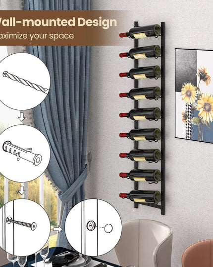 Giantex Wall Mounted Wine Rack for 9-Bottles, Metal Wall Wine Racks Organizer