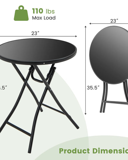 Giantex 23 Inch Round Bistro Table, Patio Folding Cocktail Table with Tempered Glass Tabletop