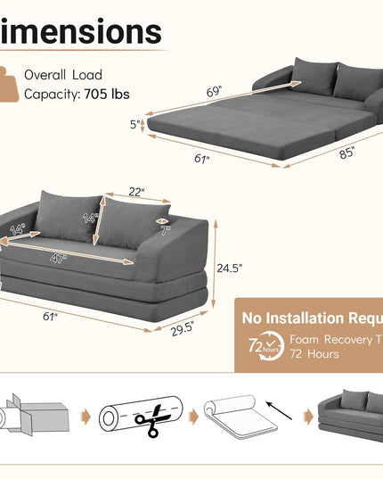 GIANTEX 61" Folding Sofa Bed | 2 in 1 Convertible Futon Couch