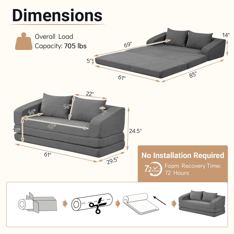 GIANTEX 61" Folding Sofa Bed | 2 in 1 Convertible Futon Couch