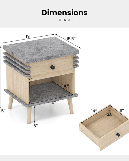 Giantex 3-Tier Modern Nightstand with Faux Marble Surface & Color Blocking Pattern