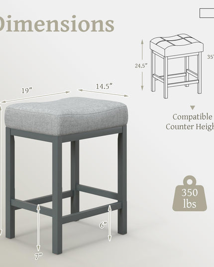 Giantex Counter Height Bar Stools Set of 2/4, 24.5" Backless Linen Fabric Bar Saddle Stools w/Solid Rubber Wood Frame & Footrest