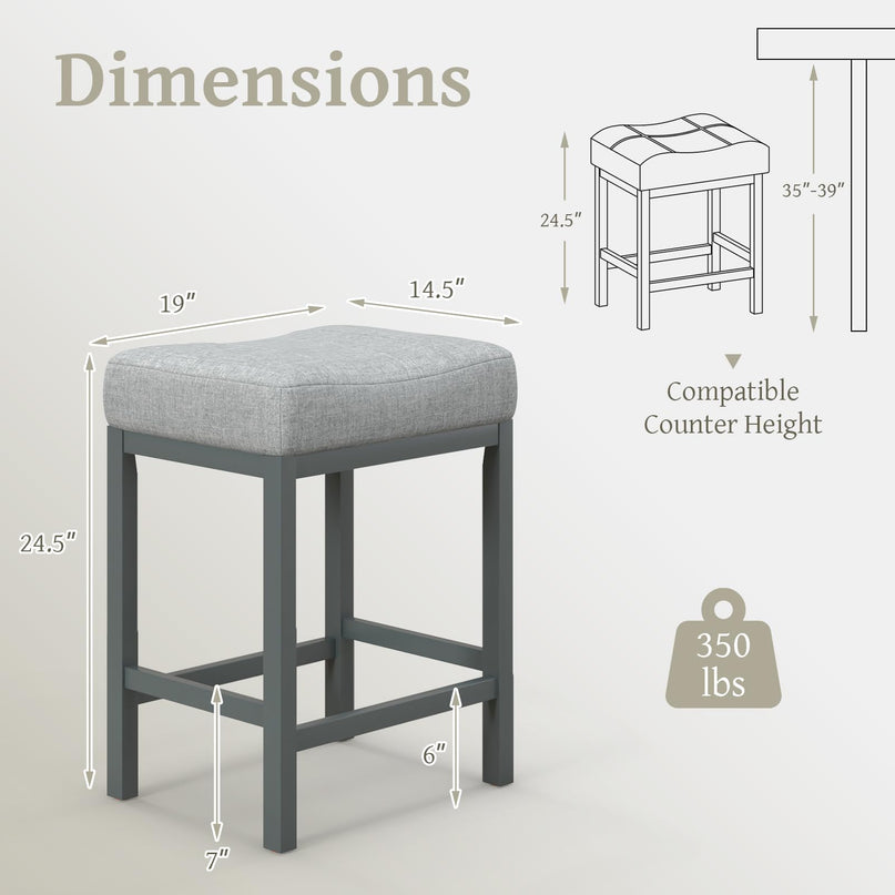 Giantex Counter Height Bar Stools Set of 2/4, 24.5" Backless Linen Fabric Bar Saddle Stools w/Solid Rubber Wood Frame & Footrest