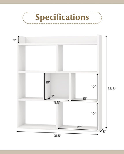 Giantex 7 Cube Bookshelf, Free-standing Wooden Bookcase, 4 Tier Home Display Shelf, Horizontal Storage Unit w/Anti-Toppling Devices