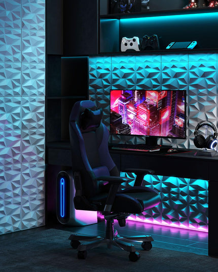 Giantex 12"x12" White PVC Decorative Wall Tiles with Diamond Pattern | 50/100 Pack 3D Wall Panels