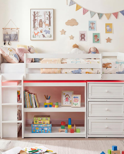 Giantex Loft Bed Twin Size with LED Lights for Boys Girls