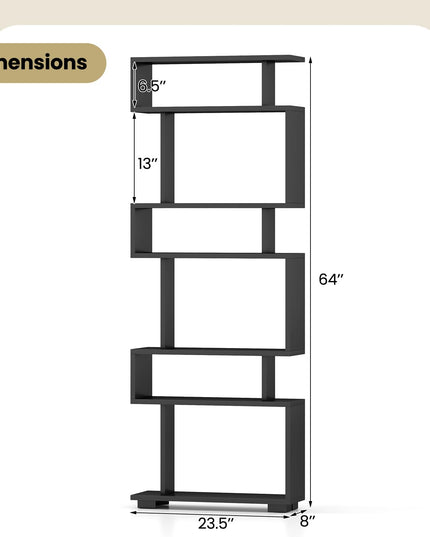 Giantex 6-Tier Geometric Bookcase Set of 1/2 64" Tall S-Shaped Bookshelf