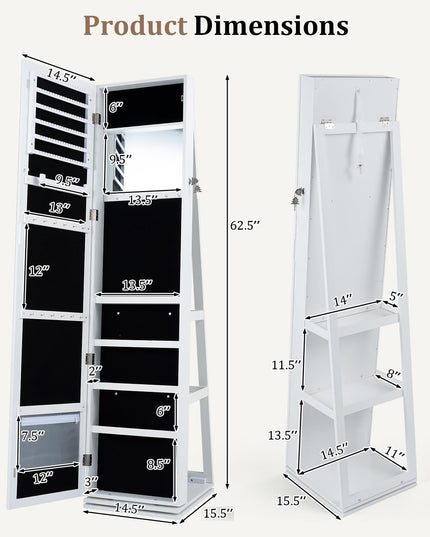 CHARMAID Lockable Standing Swivel Jewelry Armoire with Full Length Mirror