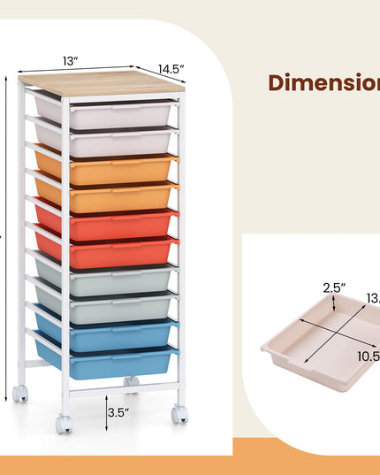 Giantex Rolling Storage Cart with 10 Drawers（33.5"H）