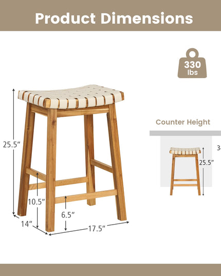 Giantex 25.5/31" Woven Bar Stools Set of 2/4, Faux PU Leather Counter Height Saddle Stools with Woven Curved Seat