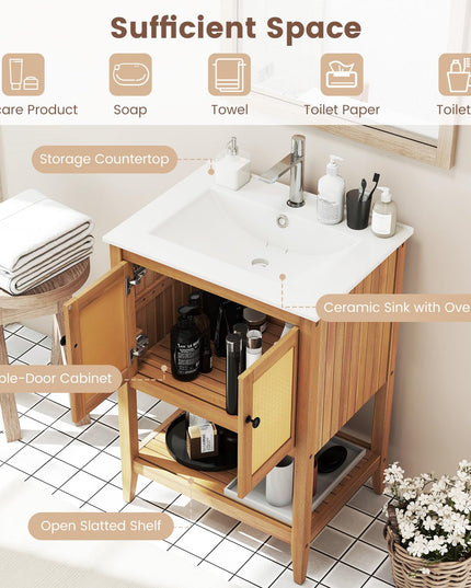 Meuble sous vasque Giantex en bois d'acacia massif avec évier, style moderne