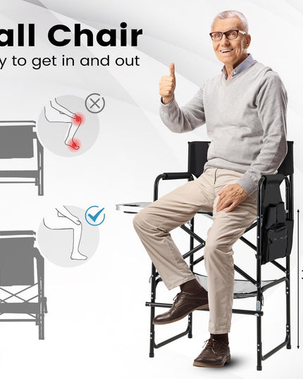 Chaise de réalisateur Giantex de 46 pouces de haut, chaise de camping pliante avec hauteur d'assise de 31 pouces, table latérale, porte-gobelet