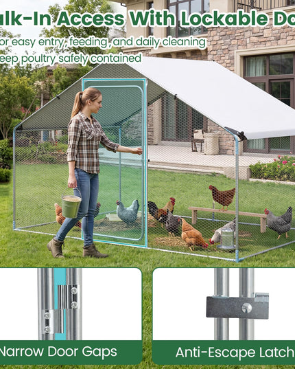 Giantex 9.8 x 6.7 x 6.6 FT Large Metal Chicken Coop with Waterproof Cover