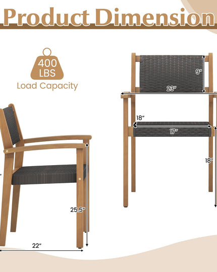 Giantex Stackable Outdoor Wicker Dining Chair Set, Rattan Armchairs w/Acacia Wood Frame