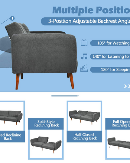 Giantex Foldable Futon Sofa Bed, Convertible Sofa Couch Upholstered Futon Sleeper Sofa with Pillow