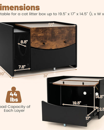 Giantex Cat Litter Box Enclosure - Hidden Cat Washroom Furniture with Rolling Pull-Out Drawer