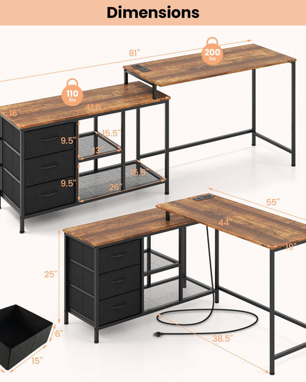 Giantex L Shaped Computer Desk with Drawers