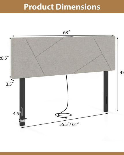 Giantex Headboard with Charging Station Queen/Full Size(Geometric Channel Tufting with Charging）