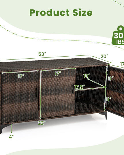 Giantex 84-Gallon Wicker Deck Box - Patio Storage Cabinet, 3-Door PE Rattan Storage Container with Removable Shelves