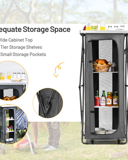 Folding Camping Storage Cabinet with 3 Shelves and Carry Bag