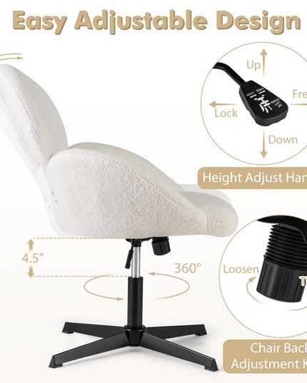 Giantex Criss Cross Chair, Faux Fur Cross Legged Desk Chair No Wheels w/Arms