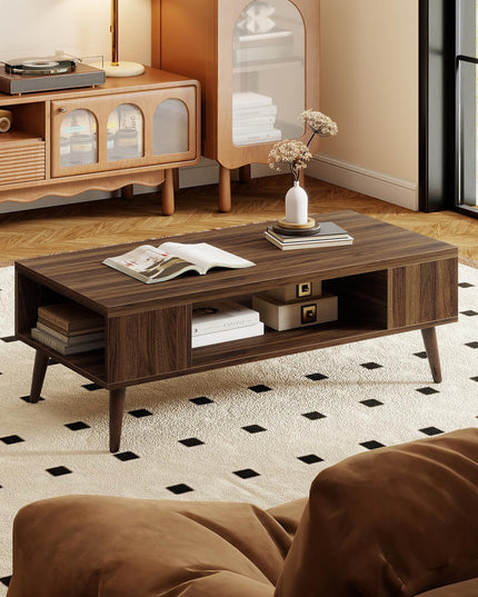 Table basse rectangulaire Giantex 42" avec 2 étagères de rangement et compartiment ouvert