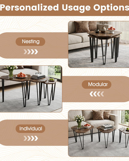 Giantex Nesting Coffee Tables Set of 3 for Living Room & Apartment