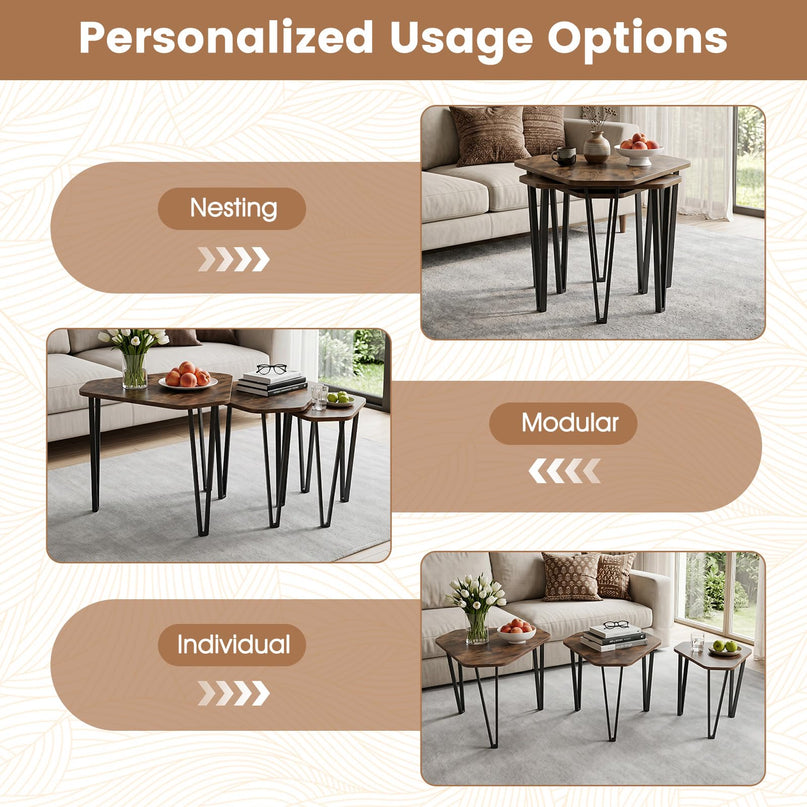 Giantex Nesting Coffee Tables Set of 3 for Living Room & Apartment