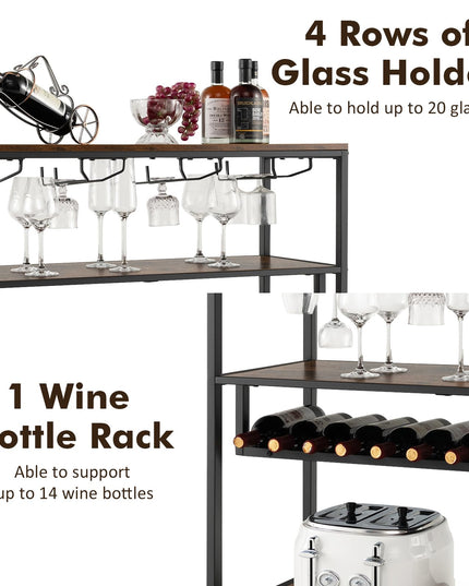 Giantex Wine Rack Table, Freestanding 13-Bottle Wooden Wine Bar Cabinet with Wine Rack